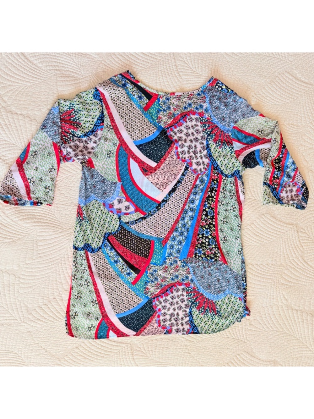 Josie Natori Boho Patchwork Flowy Resortwear V-Neck Kimono Tunic Sz XL - Picture 11 of 17